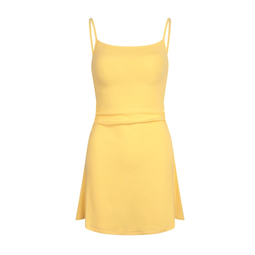Spaghetti Strap Scoop Neck Plain Knit Mini A-Line Dress