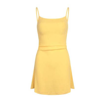 Spaghetti Strap Scoop Neck Plain Knit Mini A-Line Dress