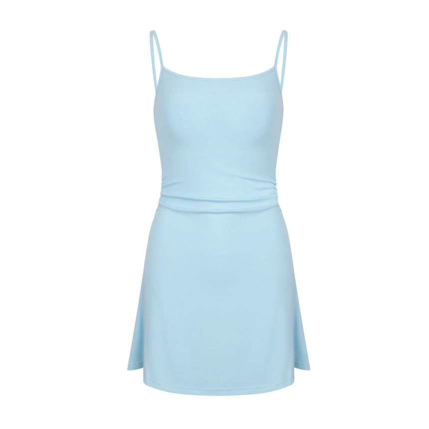 Spaghetti Strap Scoop Neck Plain Knit Mini A-Line Dress