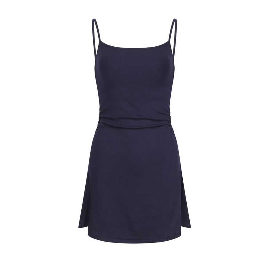 Spaghetti Strap Scoop Neck Plain Knit Mini A-Line Dress