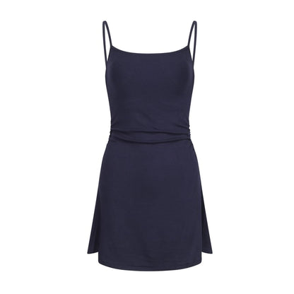 Spaghetti Strap Scoop Neck Plain Knit Mini A-Line Dress