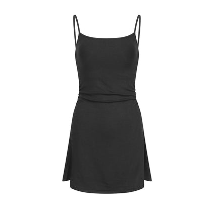 Spaghetti Strap Scoop Neck Plain Knit Mini A-Line Dress