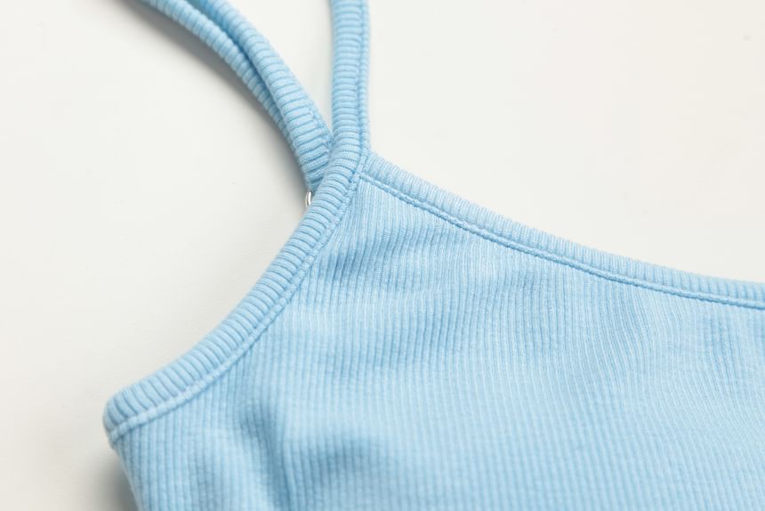 Spaghetti Strap Scoop Neck Plain Knit Mini A-Line Dress
