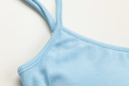 Spaghetti Strap Scoop Neck Plain Knit Mini A-Line Dress