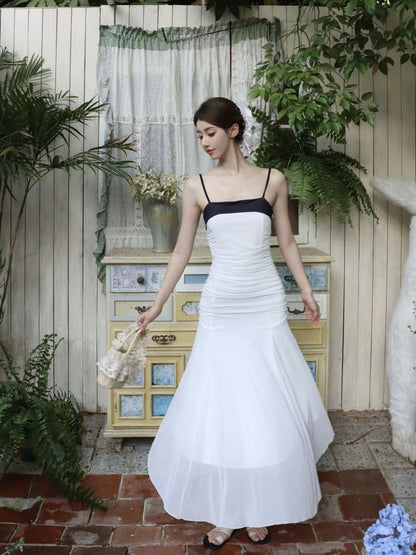 Spaghetti Strap Two Tone Maxi A-Line Dress