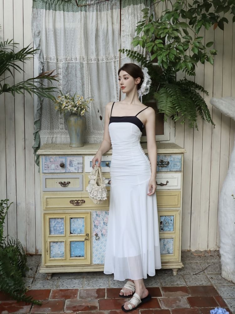 Spaghetti Strap Two Tone Maxi A-Line Dress