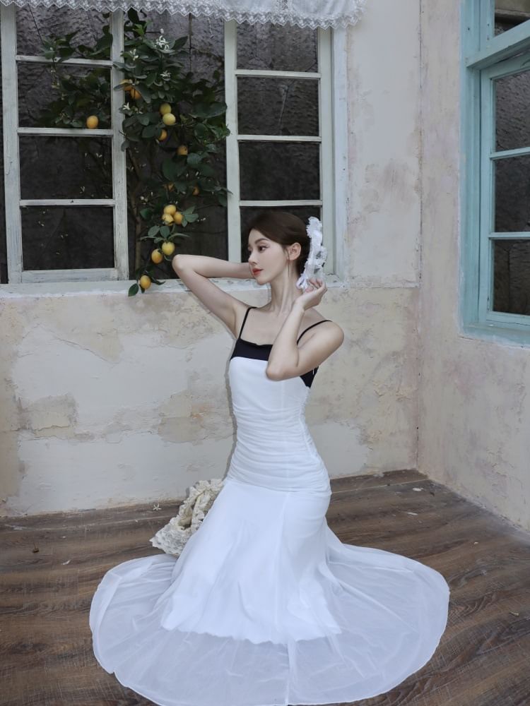 Spaghetti Strap Two Tone Maxi A-Line Dress