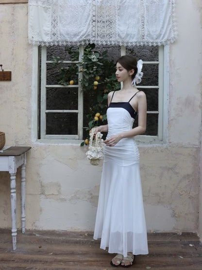 Spaghetti Strap Two Tone Maxi A-Line Dress