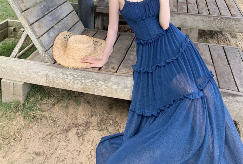 Spaghetti Strap Sheer Maxi A-Line Dress