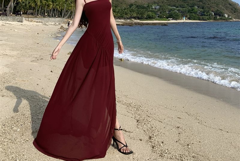 Spaghetti Strap Plain Maxi A-Line Dress