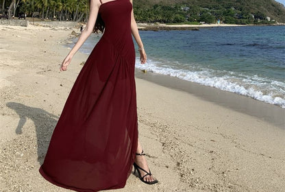 Spaghetti Strap Plain Maxi A-Line Dress