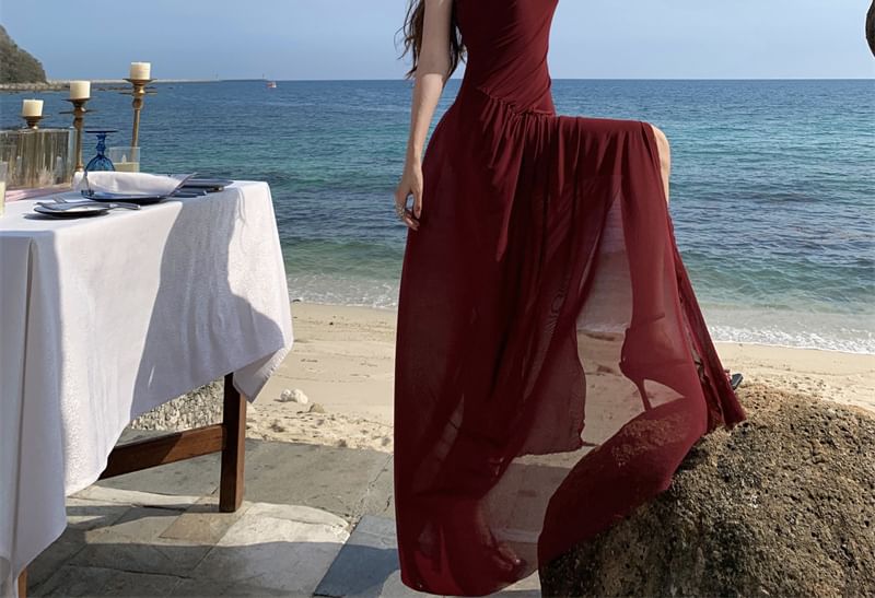 Spaghetti Strap Plain Maxi A-Line Dress