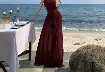 Spaghetti Strap Plain Maxi A-Line Dress