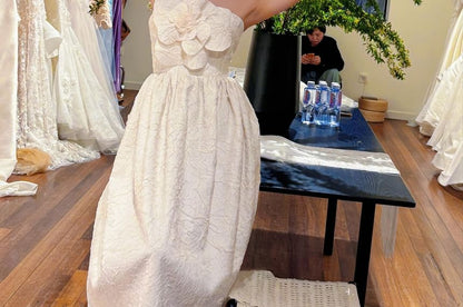 Strapless Flower Accent A-Line Wedding Gown