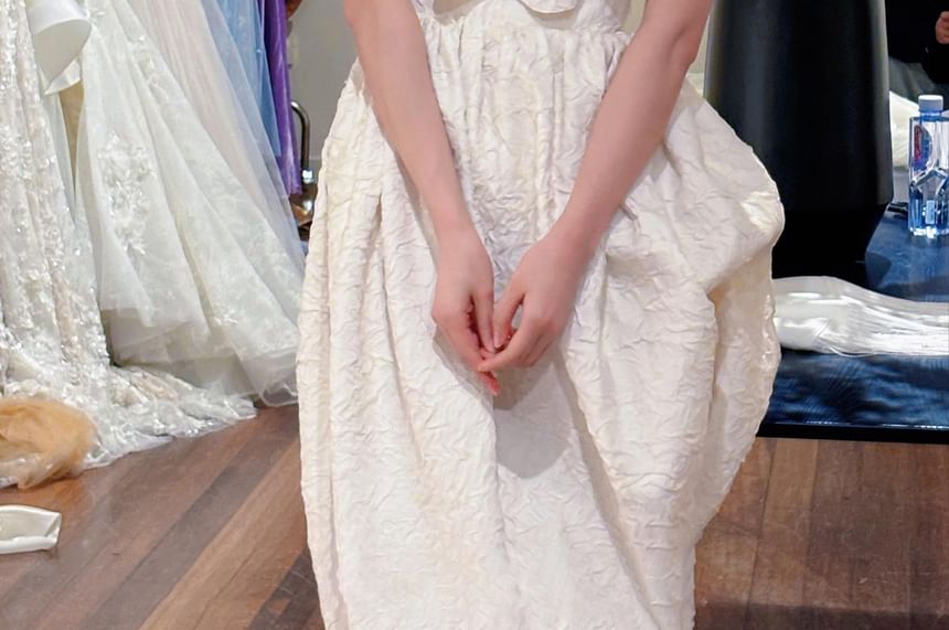 Strapless Flower Accent A-Line Wedding Gown