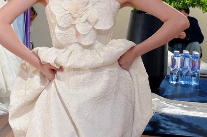 Strapless Flower Accent A-Line Wedding Gown