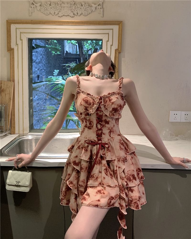 Spaghetti Strap Scoop Neck Tie-Dye Mini A-Line Dress