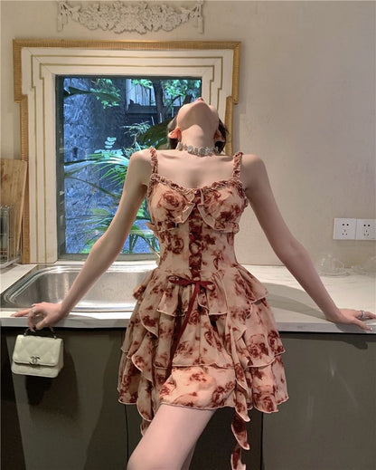 Spaghetti Strap Scoop Neck Tie-Dye Mini A-Line Dress