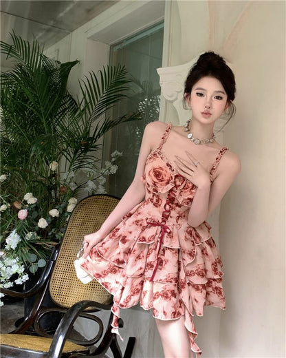 Spaghetti Strap Scoop Neck Tie-Dye Mini A-Line Dress