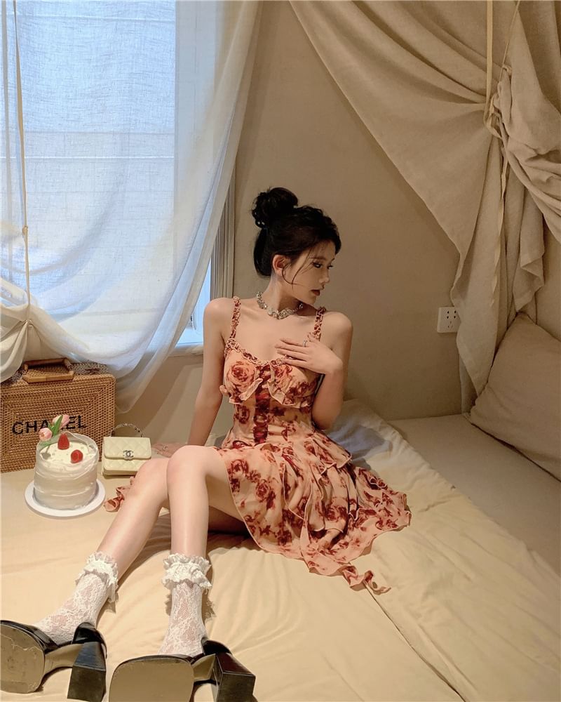 Spaghetti Strap Scoop Neck Tie-Dye Mini A-Line Dress
