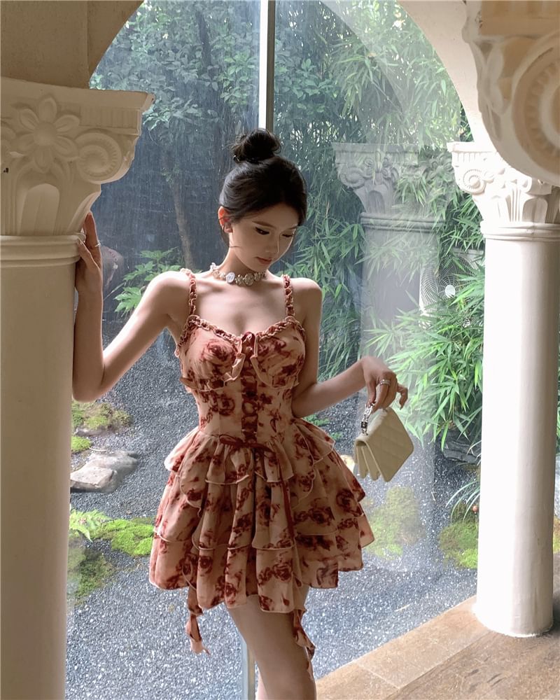 Spaghetti Strap Scoop Neck Tie-Dye Mini A-Line Dress