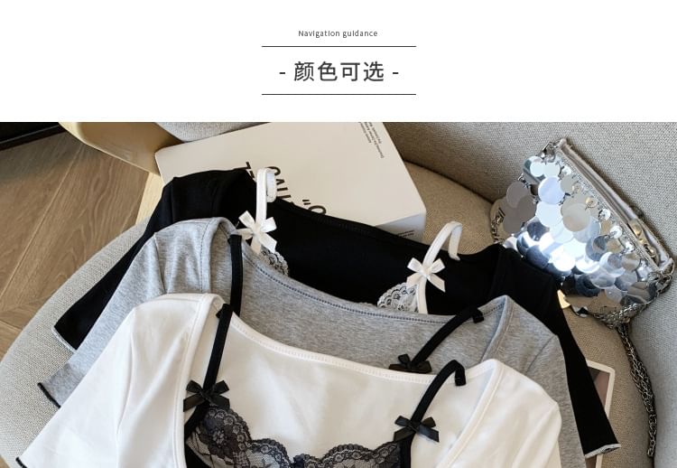 Mock Two-Piece Lace Trim Top