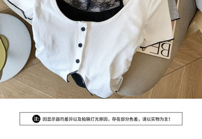 Mock Two-Piece Lace Trim Top