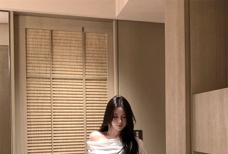 Dress One Shoulder A-Line Maxi Short Panel Drawstring Sleeve