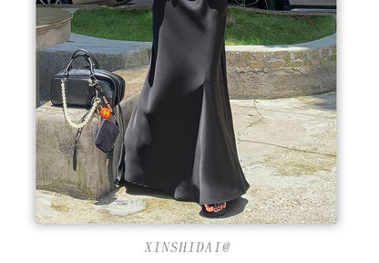 Mid Rise Plain Maxi Fishtail Skirt