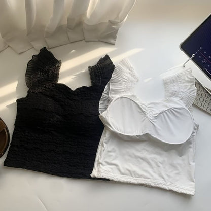 Textured Lace Trim Ruffle Tank