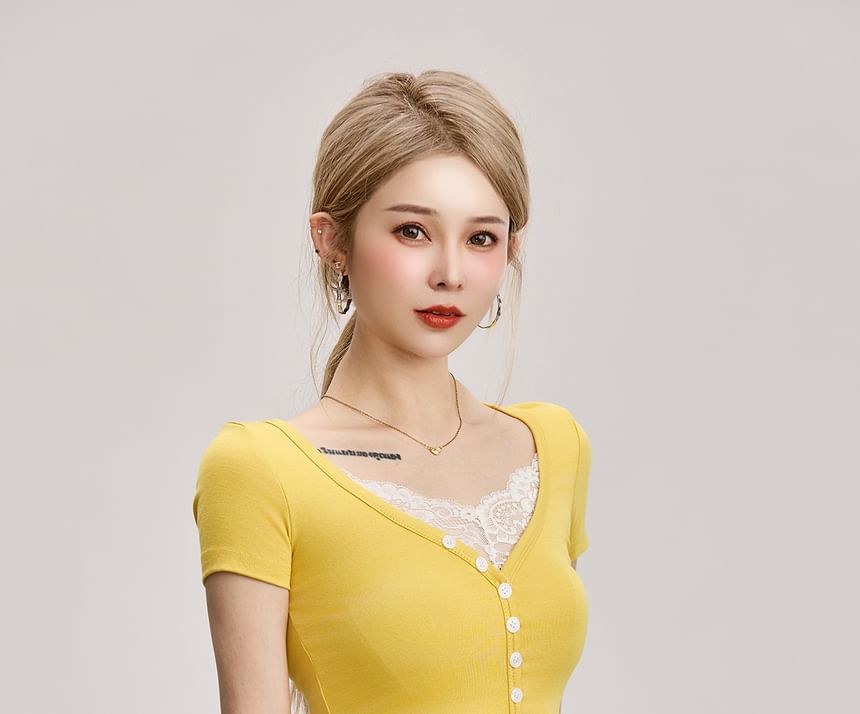 Short-Sleeve Lace Trim Tee