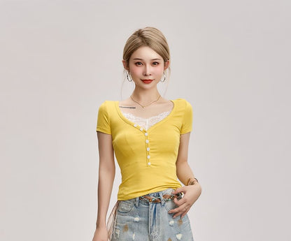 Short-Sleeve Lace Trim Tee