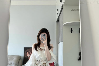 Puff Sleeve Lace Blouse & A-Line Skirt