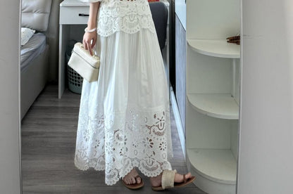 Puff Sleeve Lace Blouse & A-Line Skirt