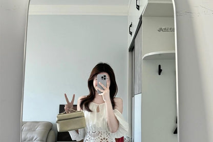 Puff Sleeve Lace Blouse & A-Line Skirt