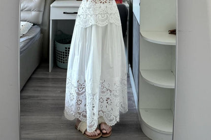 Puff Sleeve Lace Blouse & A-Line Skirt