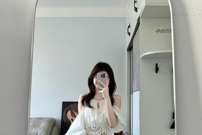 Puff Sleeve Lace Blouse & A-Line Skirt
