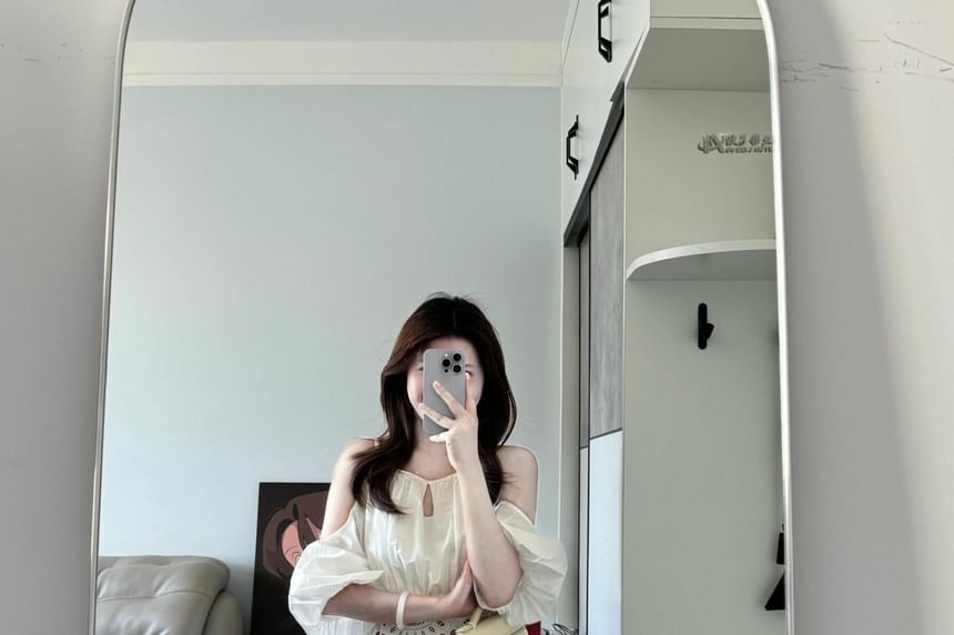 Puff Sleeve Lace Blouse & A-Line Skirt