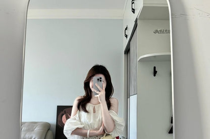 Puff Sleeve Lace Blouse & A-Line Skirt