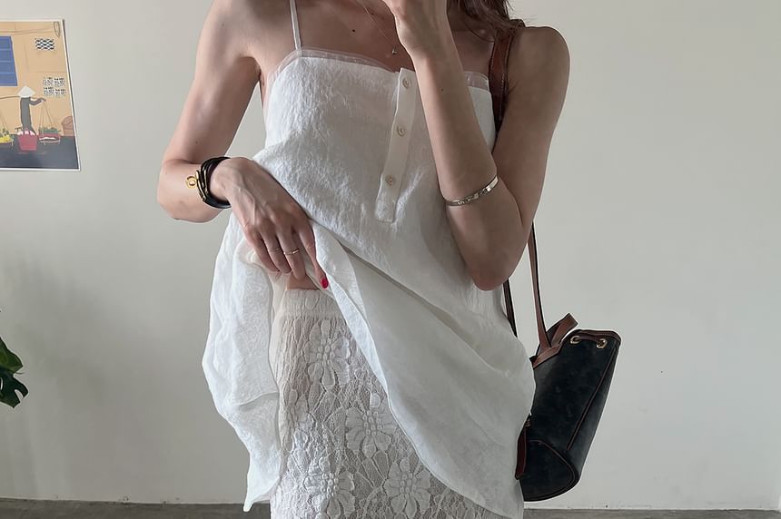 Button Cami & Lace Pencil Skirt