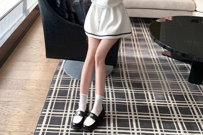 Short Sleeve Sailor Collar Polo Top Mini A-Line Skirt