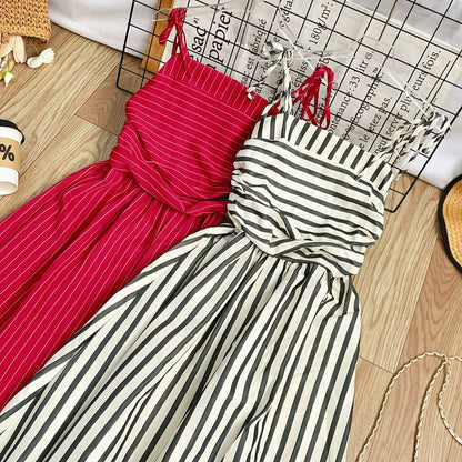 Striped Sleeveless Maxi A-Line Dress