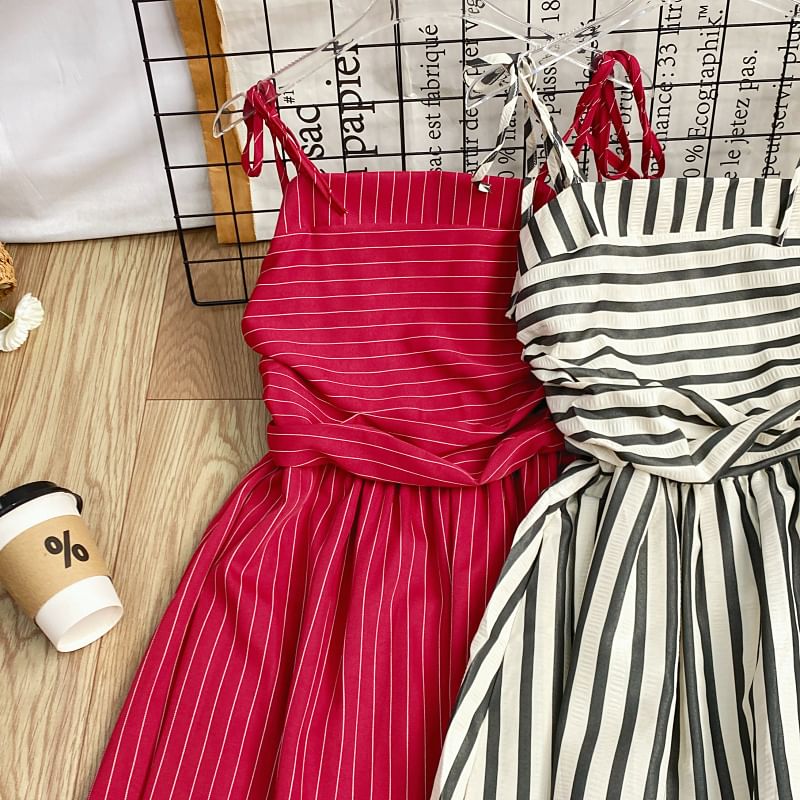 Striped Sleeveless Maxi A-Line Dress