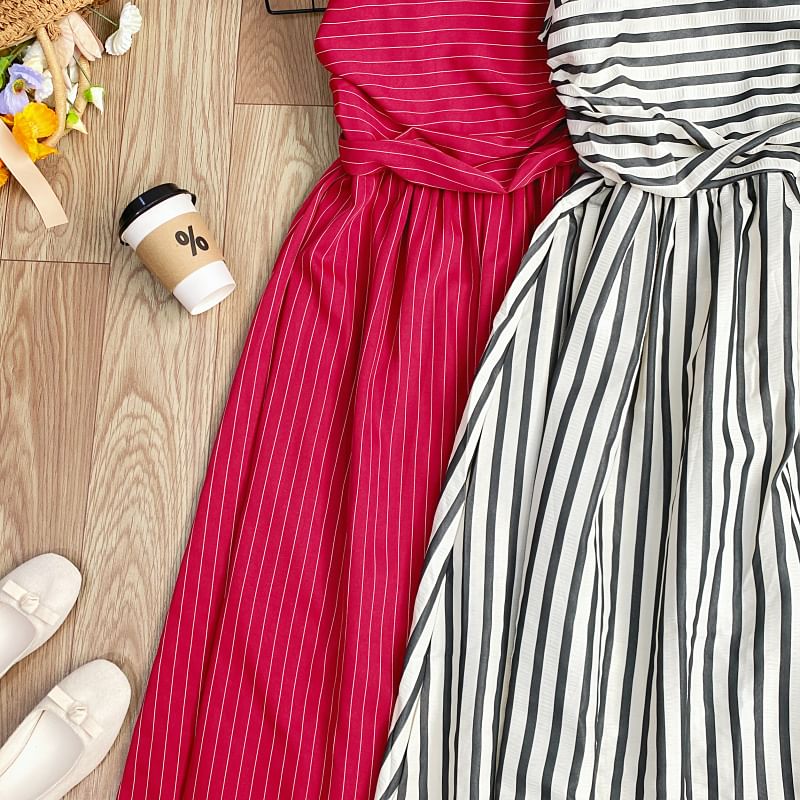 Striped Sleeveless Maxi A-Line Dress