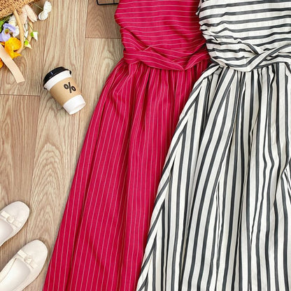 Striped Sleeveless Maxi A-Line Dress