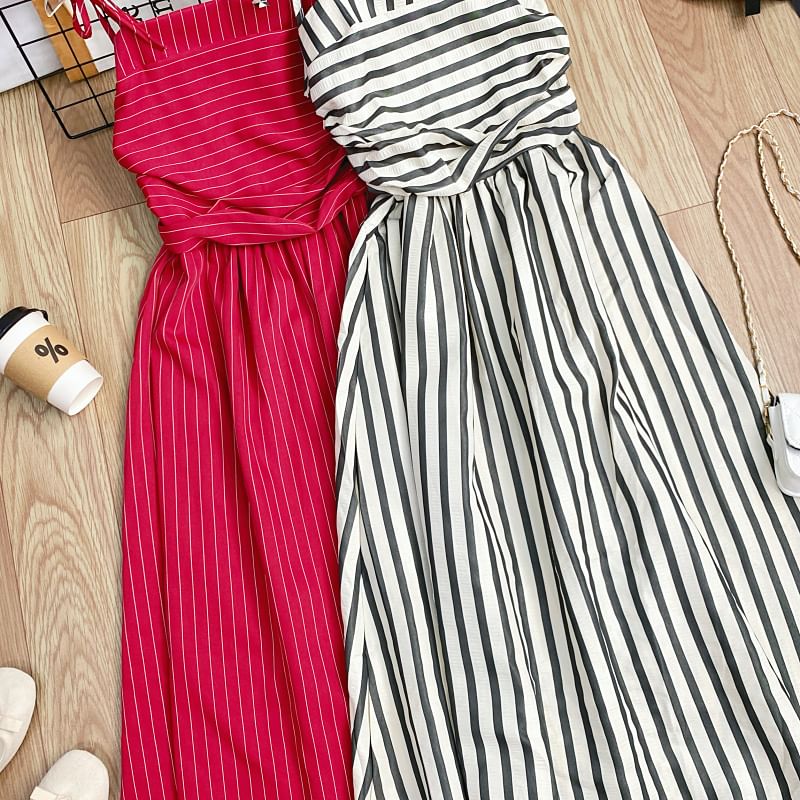 Striped Sleeveless Maxi A-Line Dress
