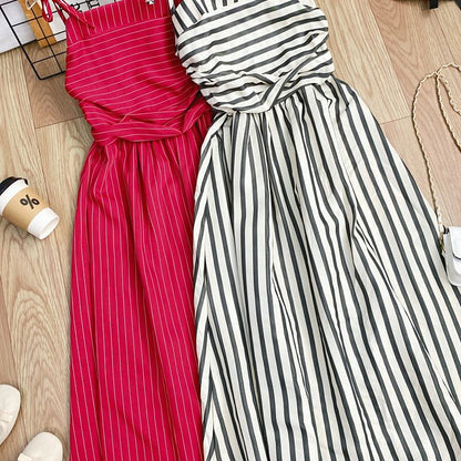 Striped Sleeveless Maxi A-Line Dress