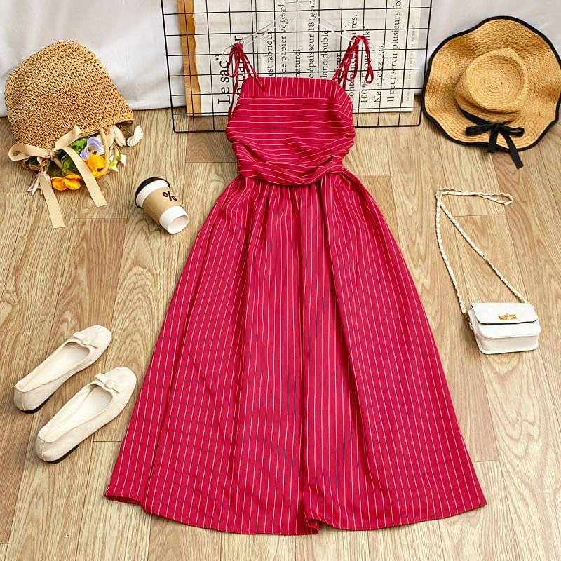 Striped Sleeveless Maxi A-Line Dress