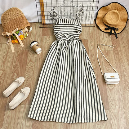 Striped Sleeveless Maxi A-Line Dress