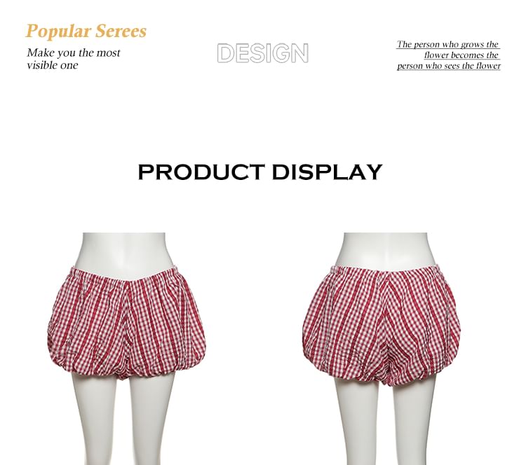 Halter Plaid Lace Crop Top & Bubble Hem Shorts